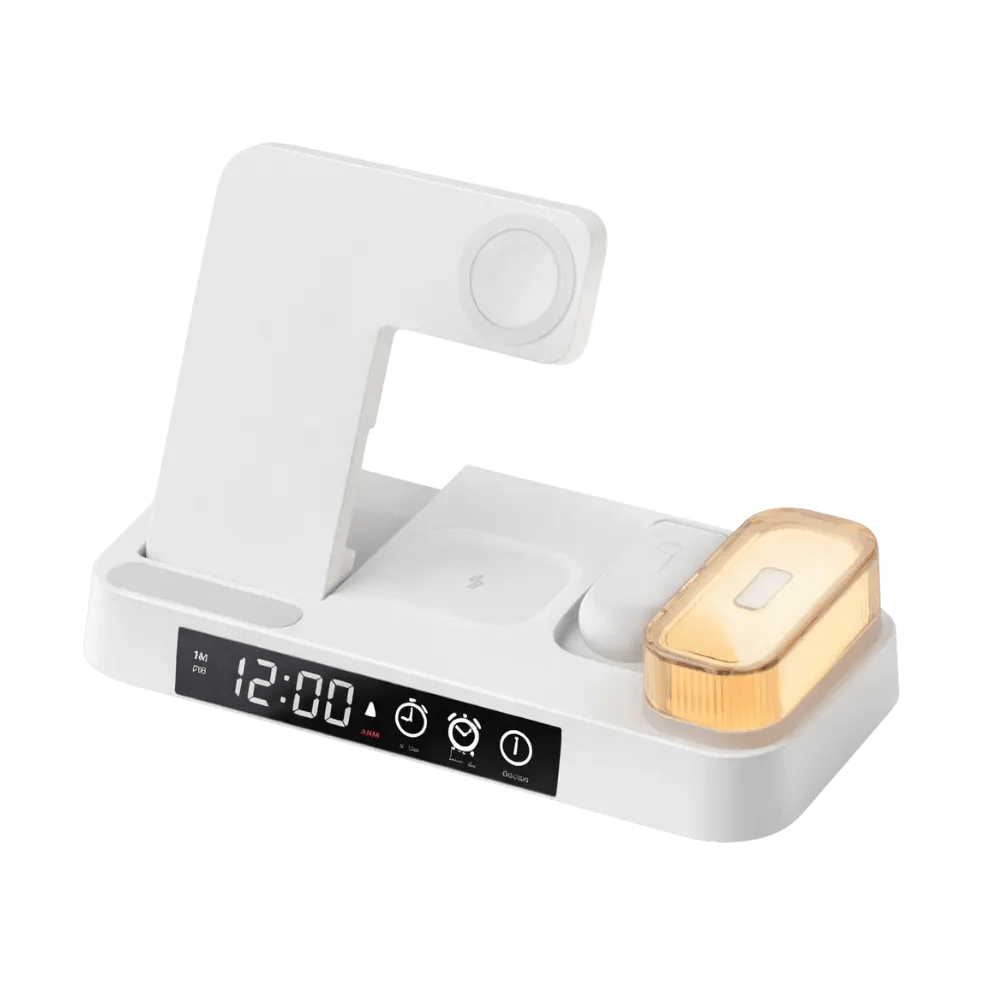 4-in-1 Wireless Charging Station mit Uhr & LED – Kabelloses Laden für iPhone, Apple Watch & AirPods