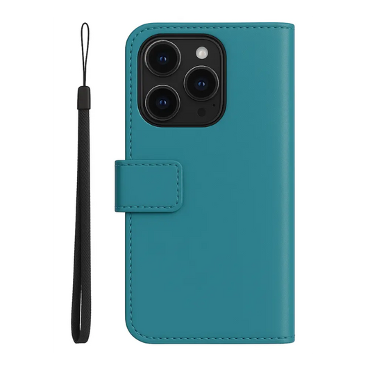 iPhone 15 Pro Hülle – Premium Wallet Case mit Kartenfach, Handschlaufe & Magnetverschluss