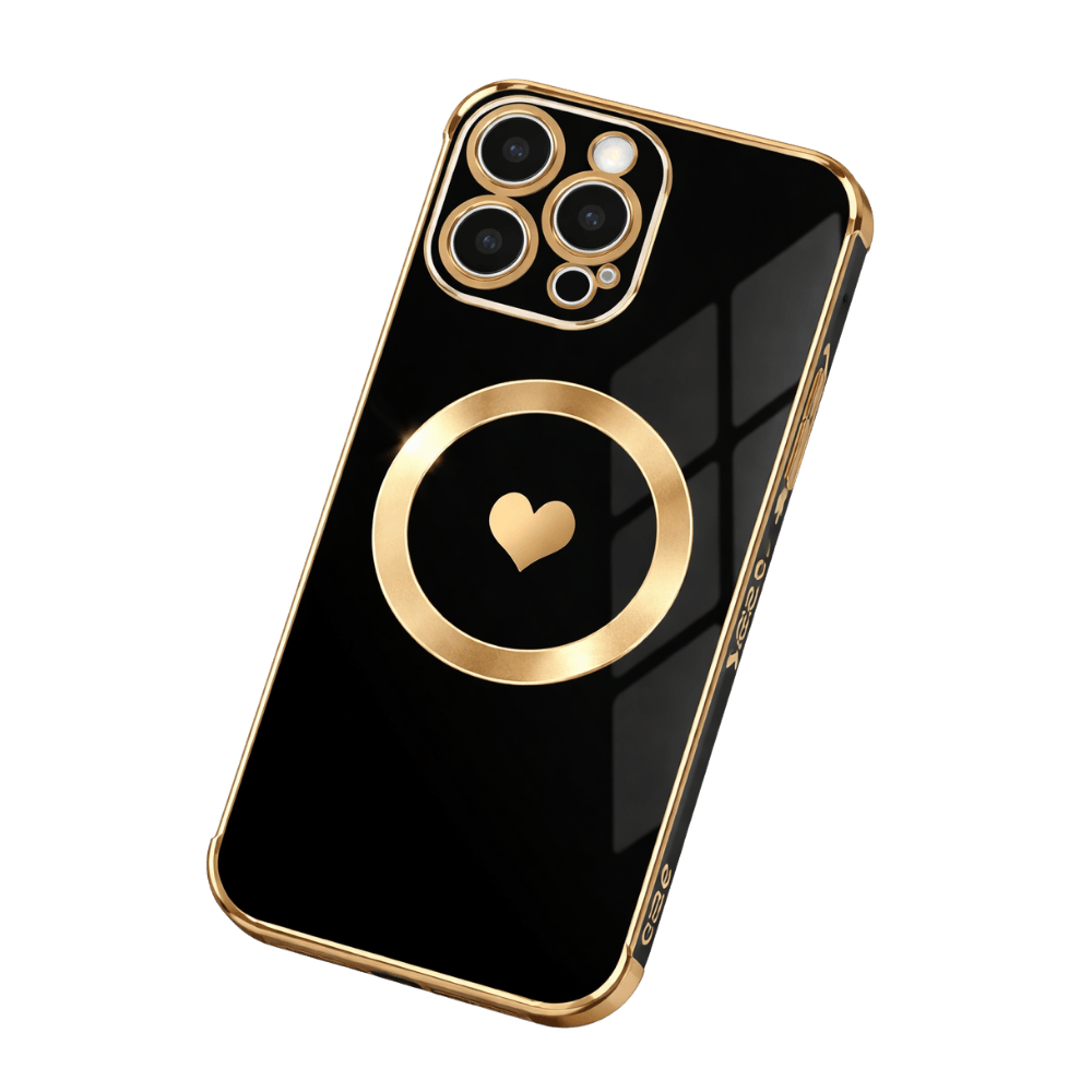 iPhone 16 Pro Max Hülle elegant schwarz mit goldenen Details und Schutz