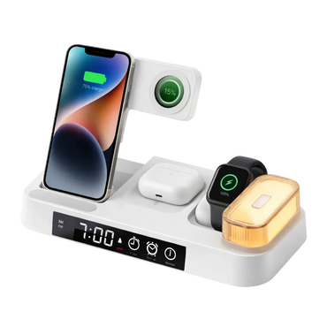4-in-1 Wireless Charging Station mit Uhr & LED – Kabelloses Laden für iPhone, Apple Watch & AirPods TechXpress