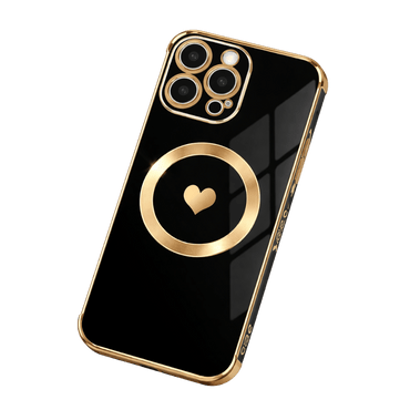 iPhone 16 Pro Max Hülle elegant schwarz mit goldenen Details und Schutz